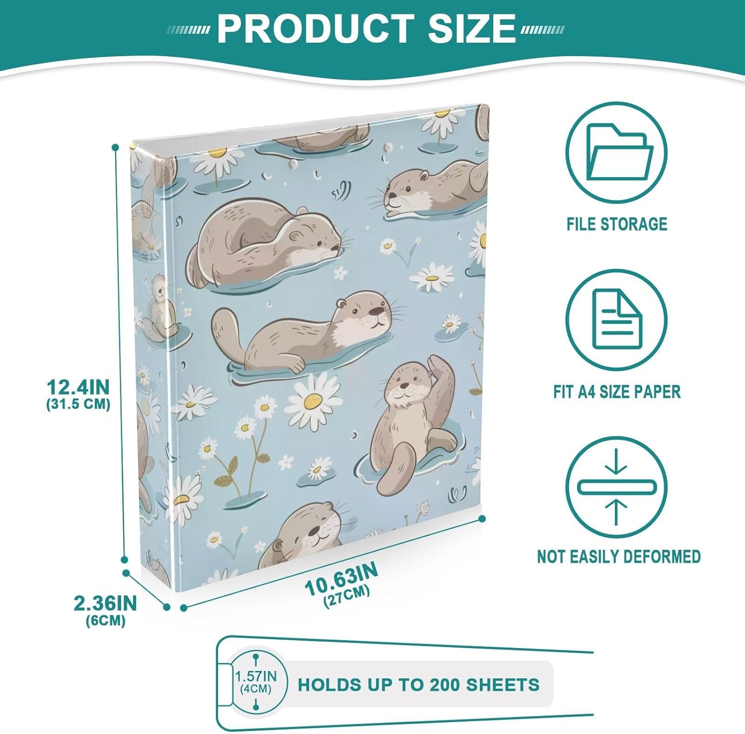 Otter Daisy Flower Blue Decorative 3 Ring Binder 1.5 Inch Large View Binders with Pockets File Organizer for Office College School, 2 Pack