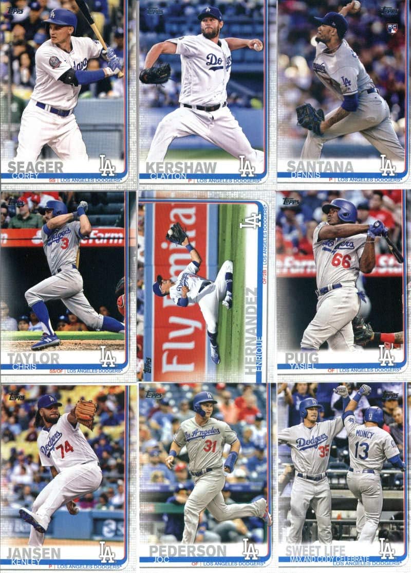 2019 Topps Master (Series 1 & 2, Update) Baseball Los Angeles Dodgers Team Set of 37 Cards: Clayton Kershaw(#10), Corey Seager(#41), Chris Taylor(#72), Walker Buehler(#US8), Dennis Santana(#95), Enrique Hernandez(#117), Kenley Jansen(#129), Yasiel Puig(#162), Justin Turner(#180), Sweet Life(#202), Joc Pederson(#231), Dodger Stadium(#254), Ross Stripling(#267), Rich Hill(#283), Kenta Maeda(#364), Pedro Baez(#433), Walker Buehler(#445), plus more