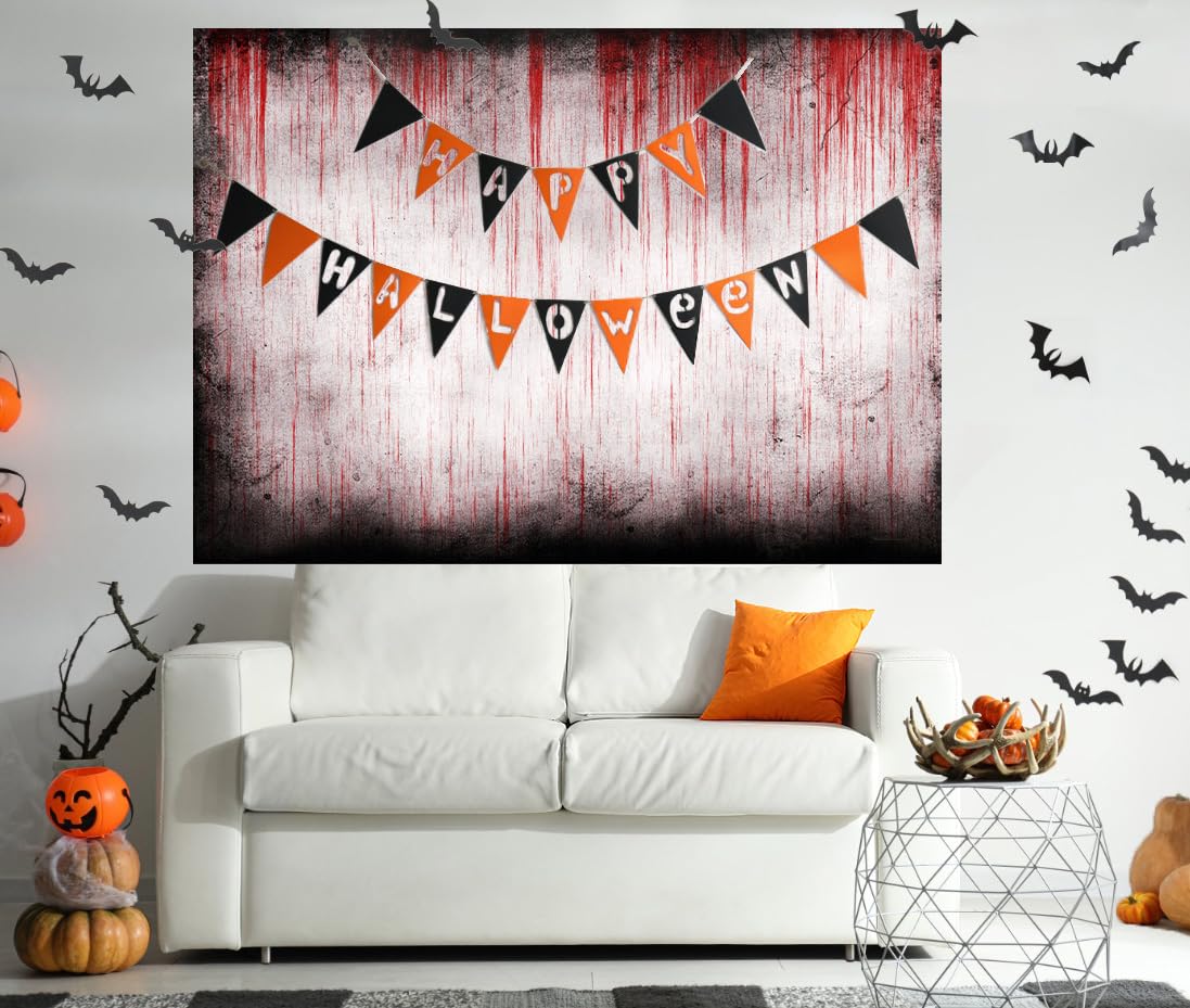 Halloween Fotohintergrund Blutiger Geist - 210x150 Cm Grusel-Deko Für Partys & Fotoshootings | Vinyl Stoff | Faltbar & Leicht