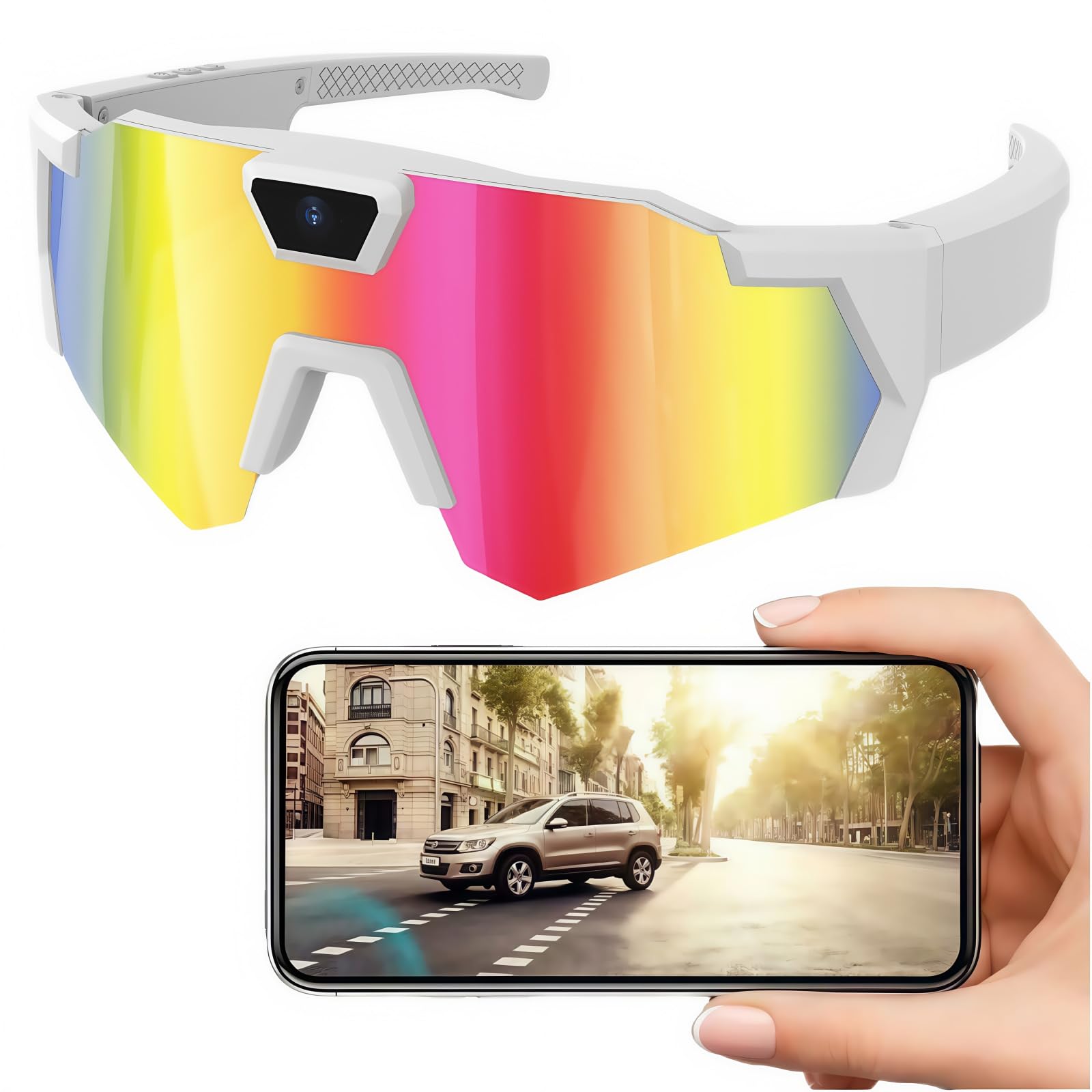 LiveOnce Gafas de grabación de video con cámara, gafas de sol inteligentes HD 1080P para deportes, ciclismo y senderismo, almacenamiento de 32 GB, micrófono integrado y lentes polarizadas (F 32 GB)