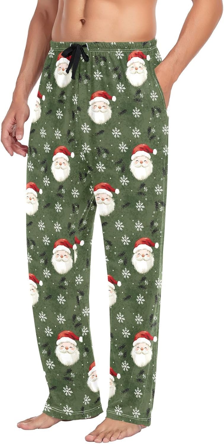 ALAZA Santa Clause Christmas Snowflake Men's Pajama Pants Men Cotton Pajama Bottoms with Pockets, S