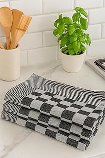 Juego de 6 paños de 65 x 65 cm, 100% algodón (cuadros en blanco y negro).