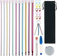 Vista 12 de Aeelike - Juego de agujas de ganchillo tunecino, 11 unidades de ganchillo largo afgano de 2-8 mm de aluminio y 12 unidades de ganchillo de bambú