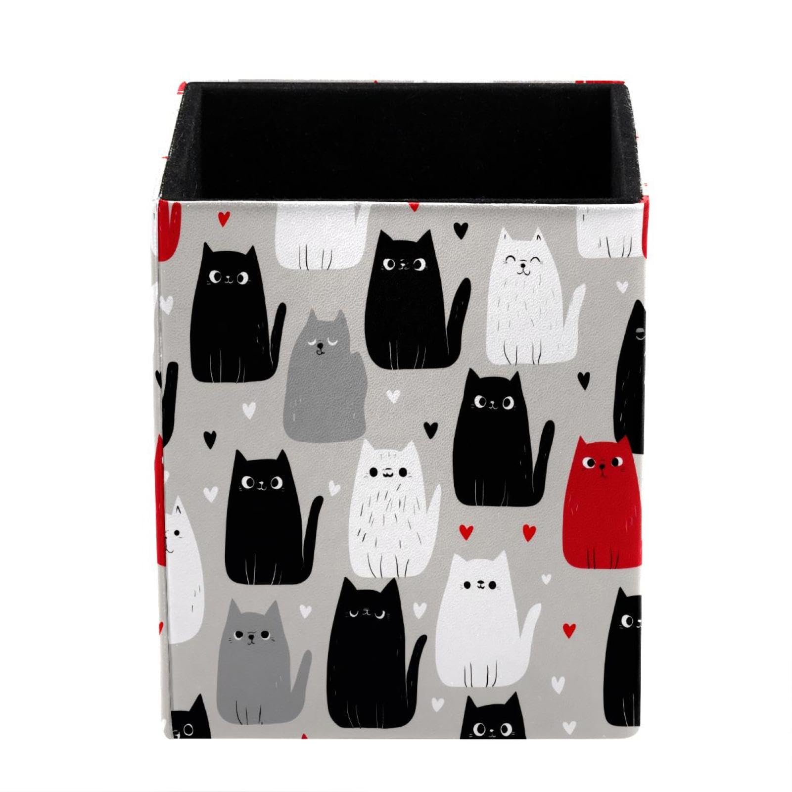 XingFox Starry Cats Pen Holder for Desk Deco, Sqaure PVC Leather Pencil Cup for Desk Pen Organizer, Makeup Brush Holder for School, Home, Office