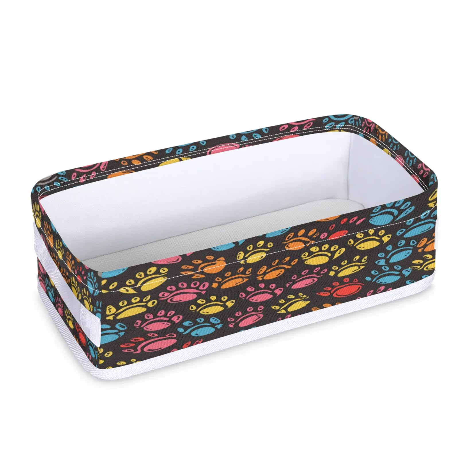 Tablerazzi Toilet Tank Topper Paper Basket with Handle, Colorful Cat Paw Bathroom Storage Basket for Organizing, Paw Print Small Fabric Storage Bins for Bathroom Decor