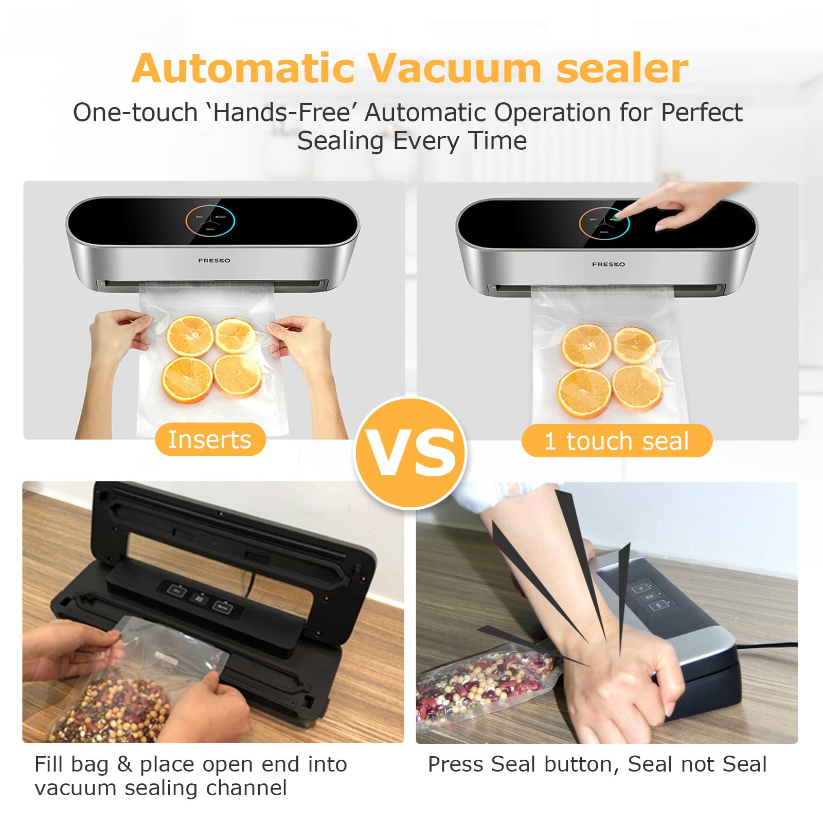 Vacuum Sealer Machine Automatic, FRESKO Food Sealer, 5In1 Easy