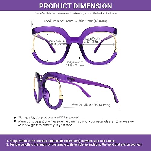 Miniatura 5 de VOOGLAM Gafas de bloqueo de luz azul para mujer anti fatiga ocular UV Fredia OX739865-09, Púrpura Púrpura,Negro -,Brillante rosa,Rojo Brillante,Con