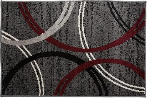 Miniatura 182 de Rugshop - Alfombra moderna con diseño de círculos ondulados Negro -,Azul,Marrón,Gris,Rojo -,Amarillo