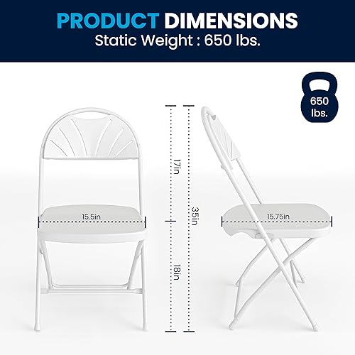 Miniatura 2 de Flash Furniture HERCULES Series - Silla plegable con respaldo de plástico blanco de 650 libras, 2 unidades