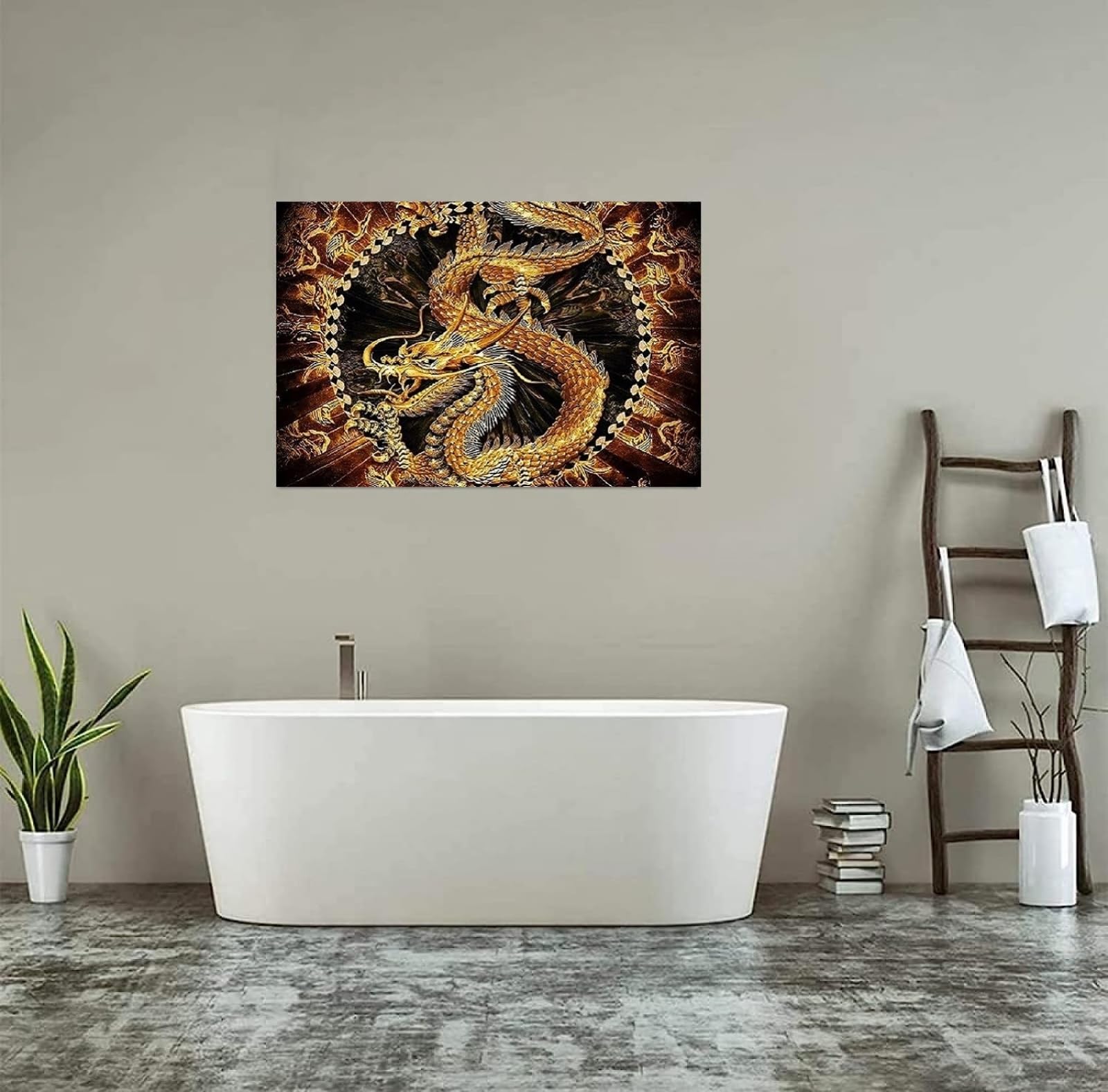 Amazon.co.jp: キャンバス絵画 昇運 幸運 黄金のドラゴン アート