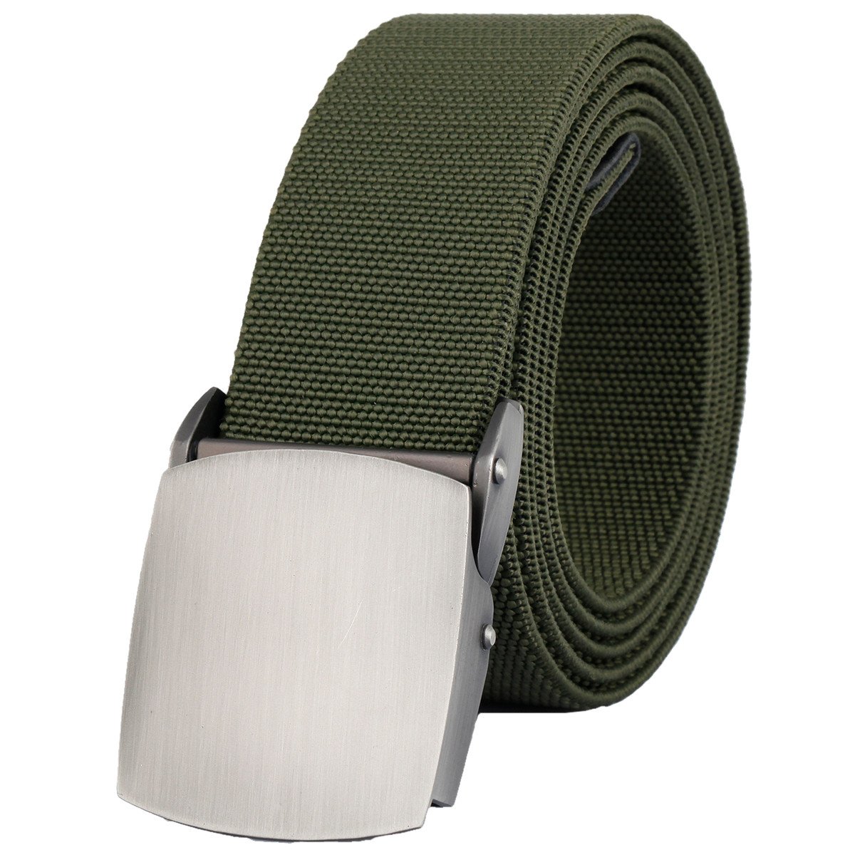 Kyeygwo Men's Army Green Elastic Web Belts For Woman, Stretch Nylon Waist Belt With Pressing Alloy Buckle,