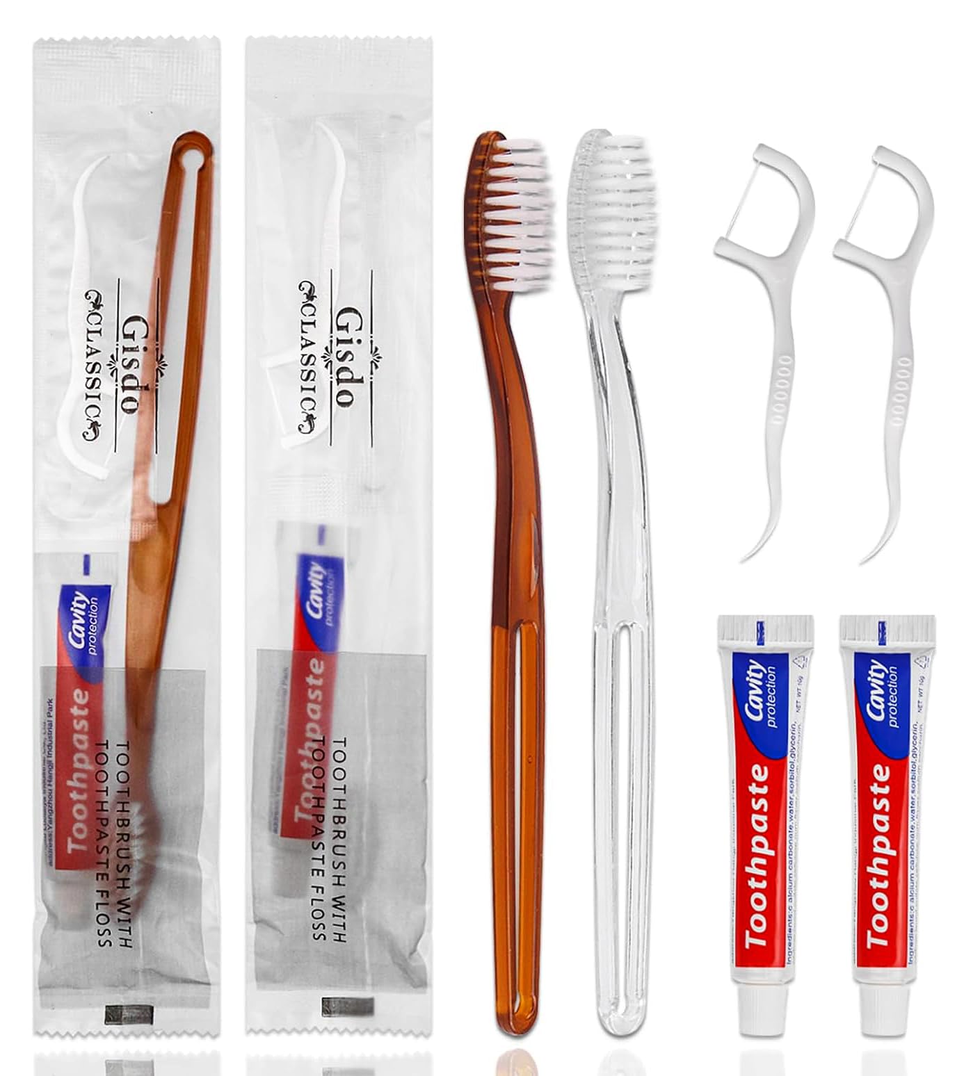 100 spazzolini da denti usa e getta con filo interdentale | Confezione individuale, kit da viaggio in 2 colori, per senzatetto, Airbnb, hotel, ospiti