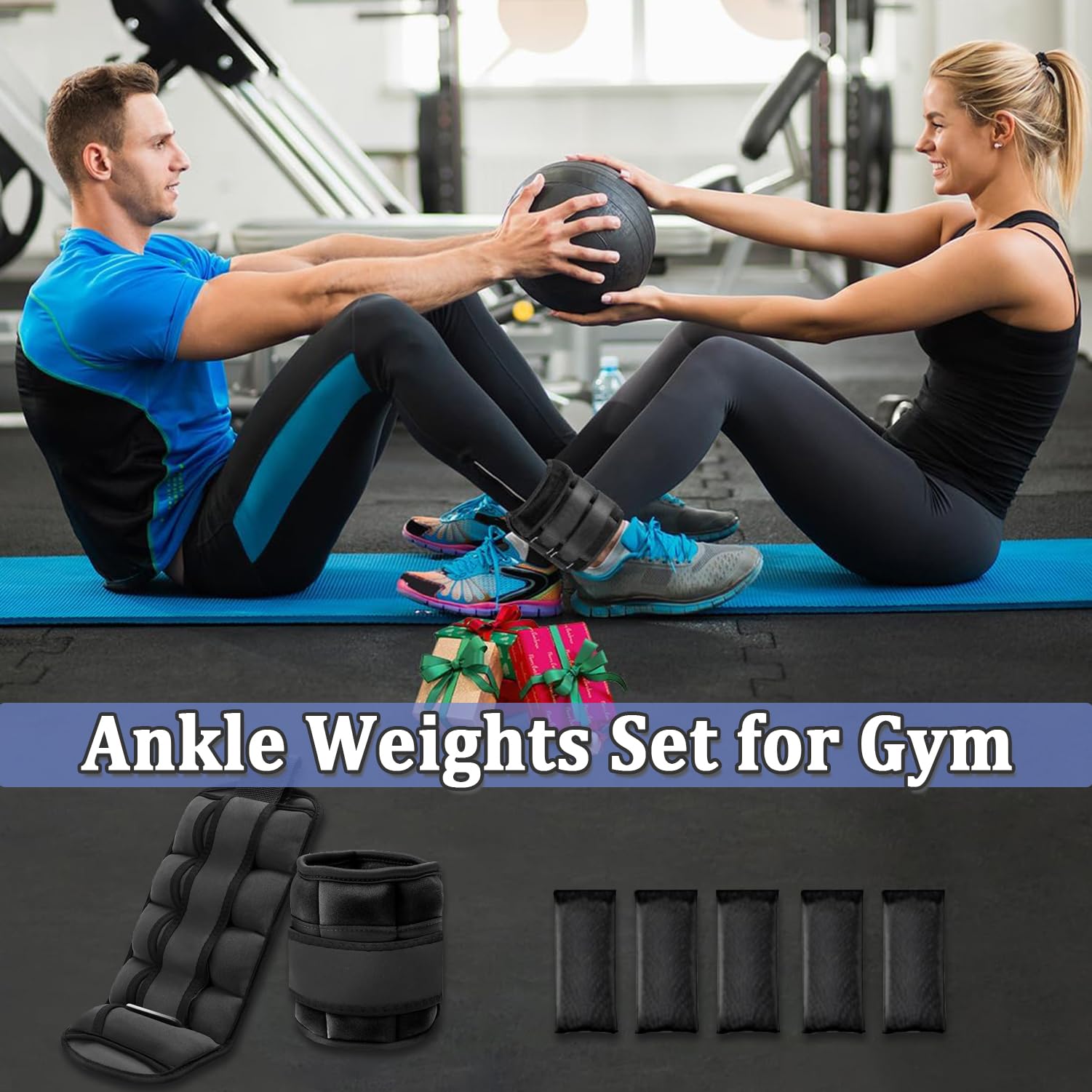 Taeku Obciążniki do kostek, 1 para regulowanych taśm do nóg dla kobiet i mężczyzn, obciążone opaski na kostkę, do fitnessu, na siłownię, chodzenie, jogging, jogę (5 kg)