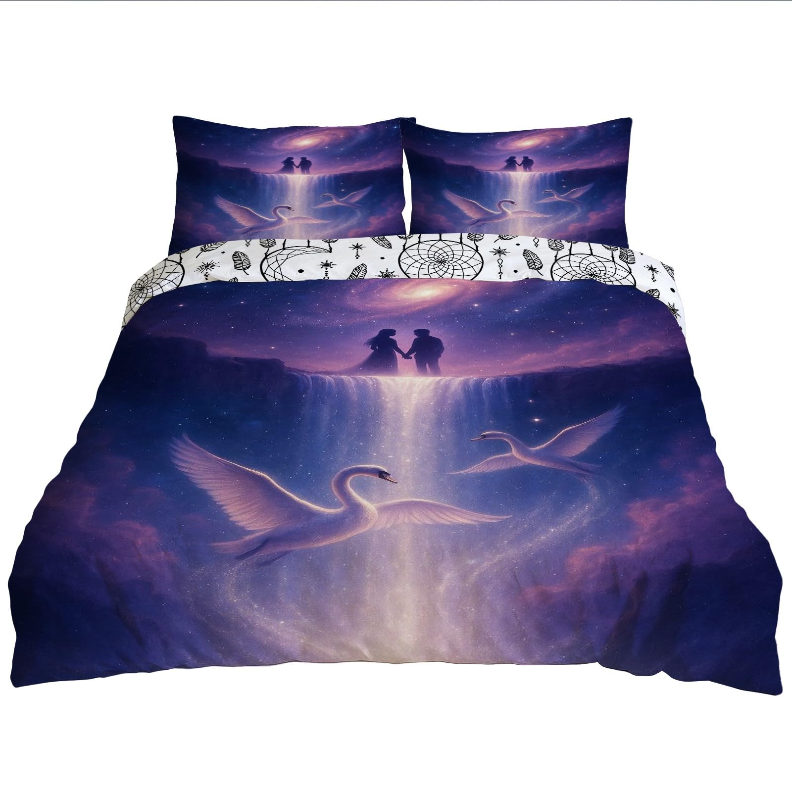 Housse de couette 240x220 cm pas cher avec taies d'oreiller lit 2 personnes en microfibre
