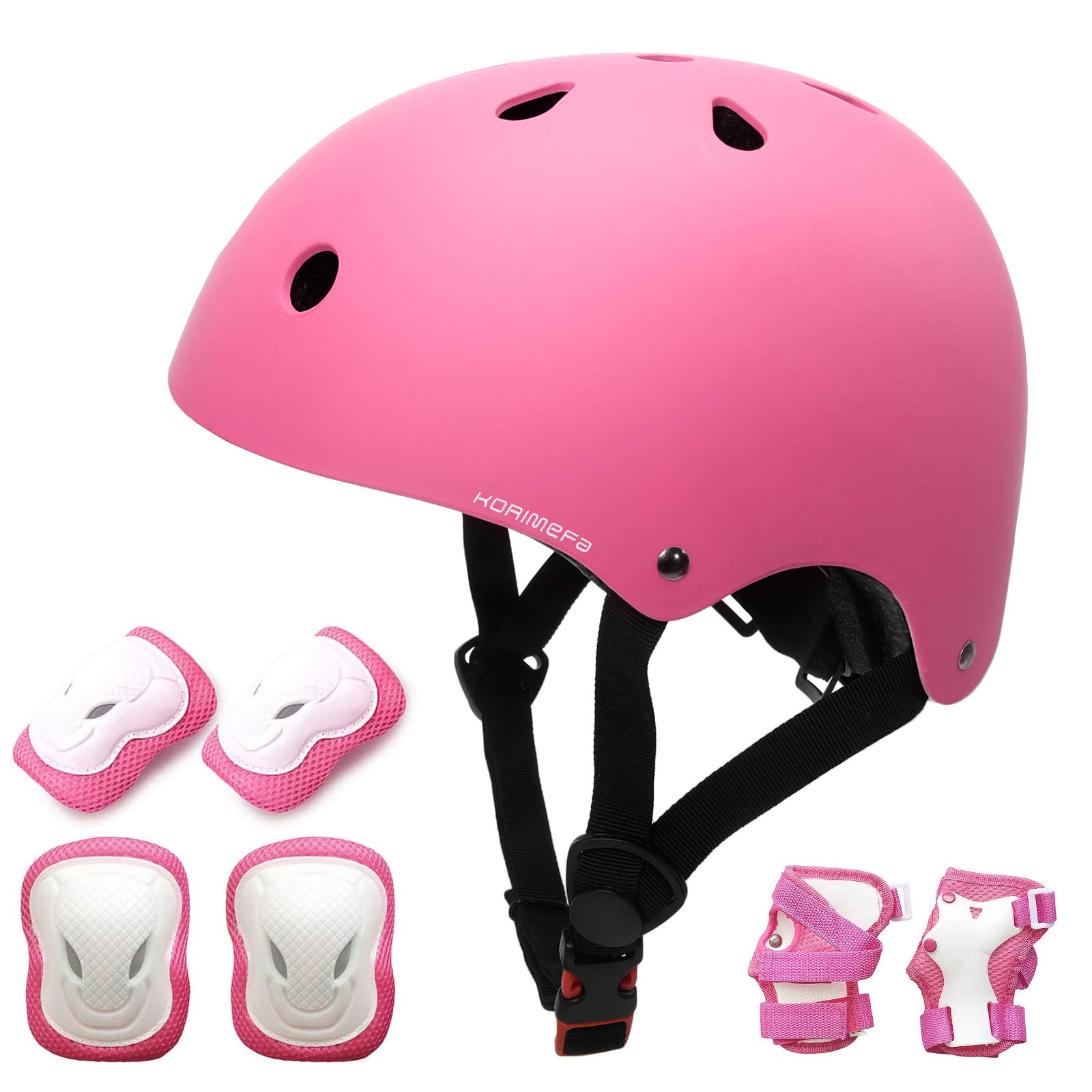 KORIMEFA Casco Infantil Equipo de Protección Patinete con Casco Adjustable certificación CE Rodilleras Coderas para Bicicleta Monopatín y Deportes Extremoscon de 3 a 13 años
