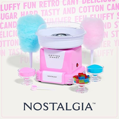 Miniatura 7 de Nostalgia Máquina de algodón de azúcar, máquina retro de algodón de azúcar para niños con 2 conos reutilizables, 1 cuchara de azúcar y 1 cabezal