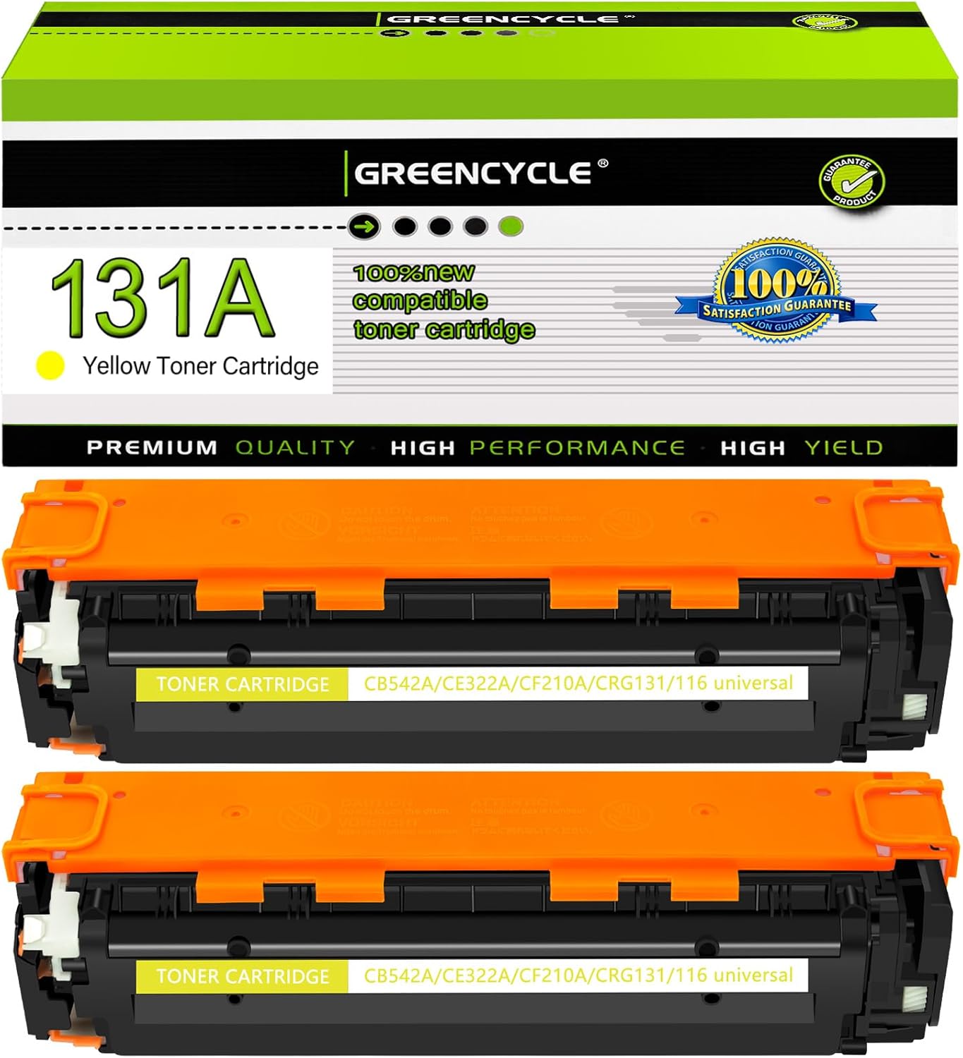 greencycle 131A CF212A High-Yield Yellow Compatible Toner Cartridge Replacement for HP 131A CF212A Toner Works on Pro 200 Color M251nw M276n M276nw Printer (2 Pack, Yellow Toner)