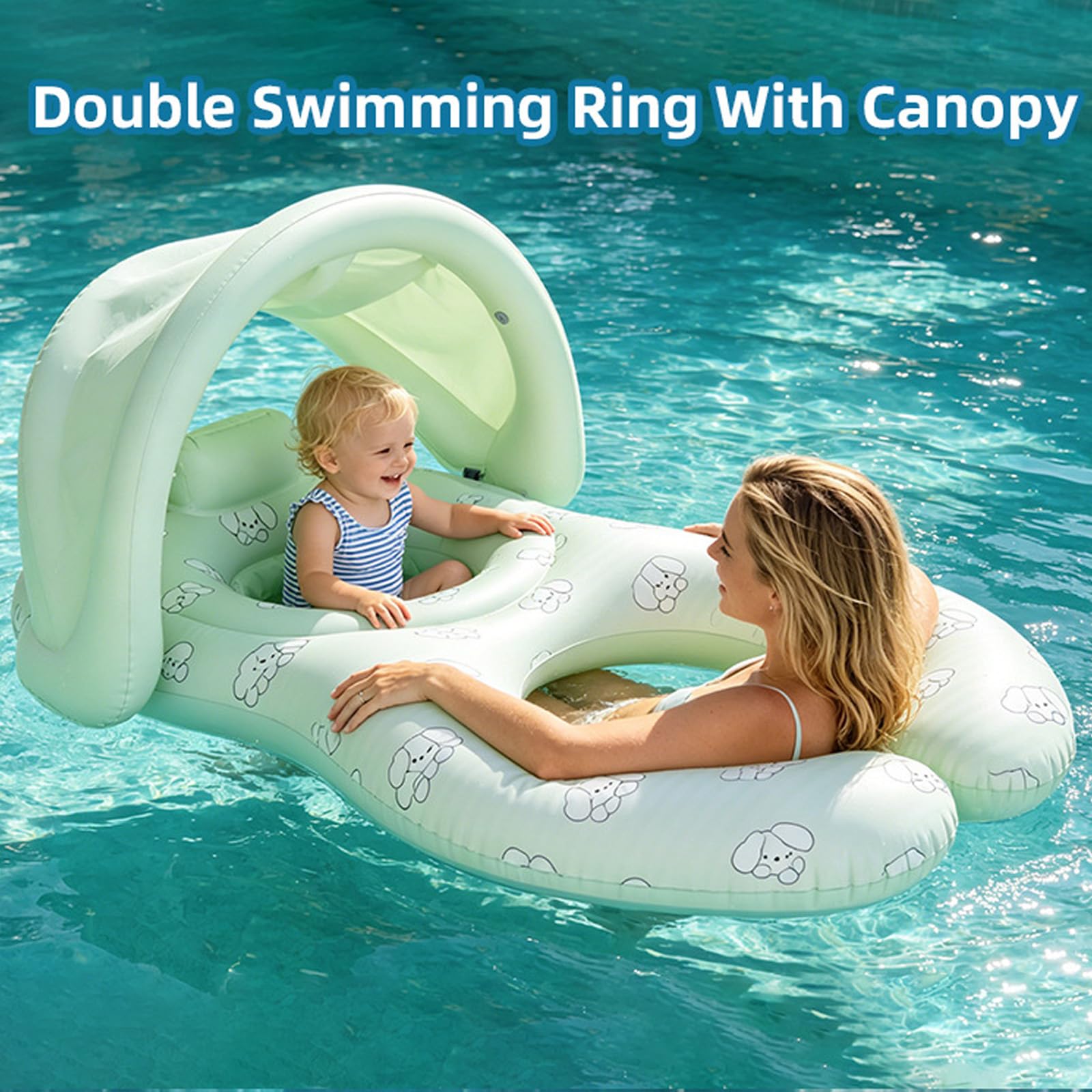 Bouées de Natation interactives Parent-Enfant avec Impression de Chien Amusante, Jouet Flottant Gonflable Portable de 115 cm pour piscines et Vacances