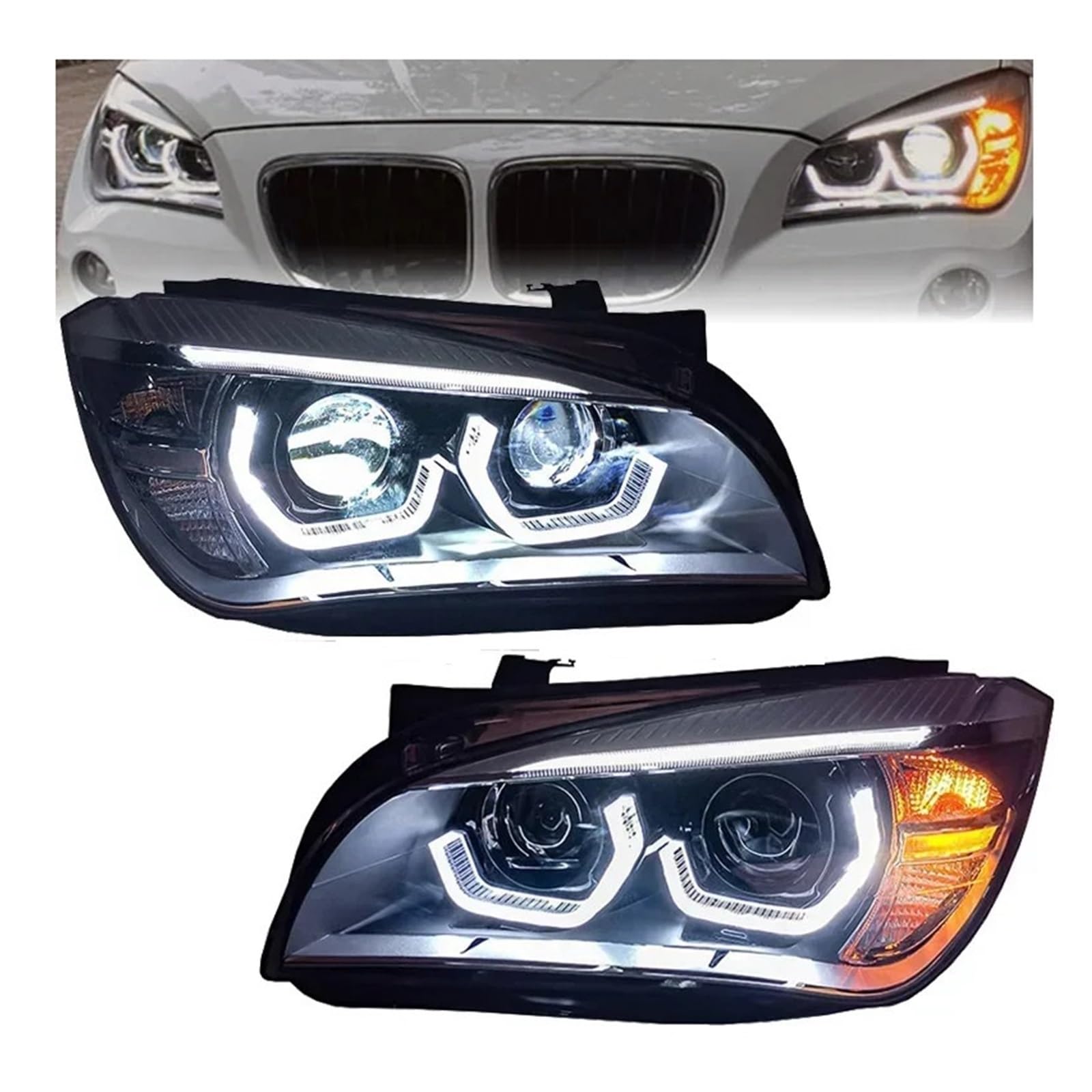 2PCS Car LED Headlamps, Compatible With BMW X1 E84 Headlights 2010-2015 LED DRL Turn Signal Front Light Auto Accessories(Replace Xenon)