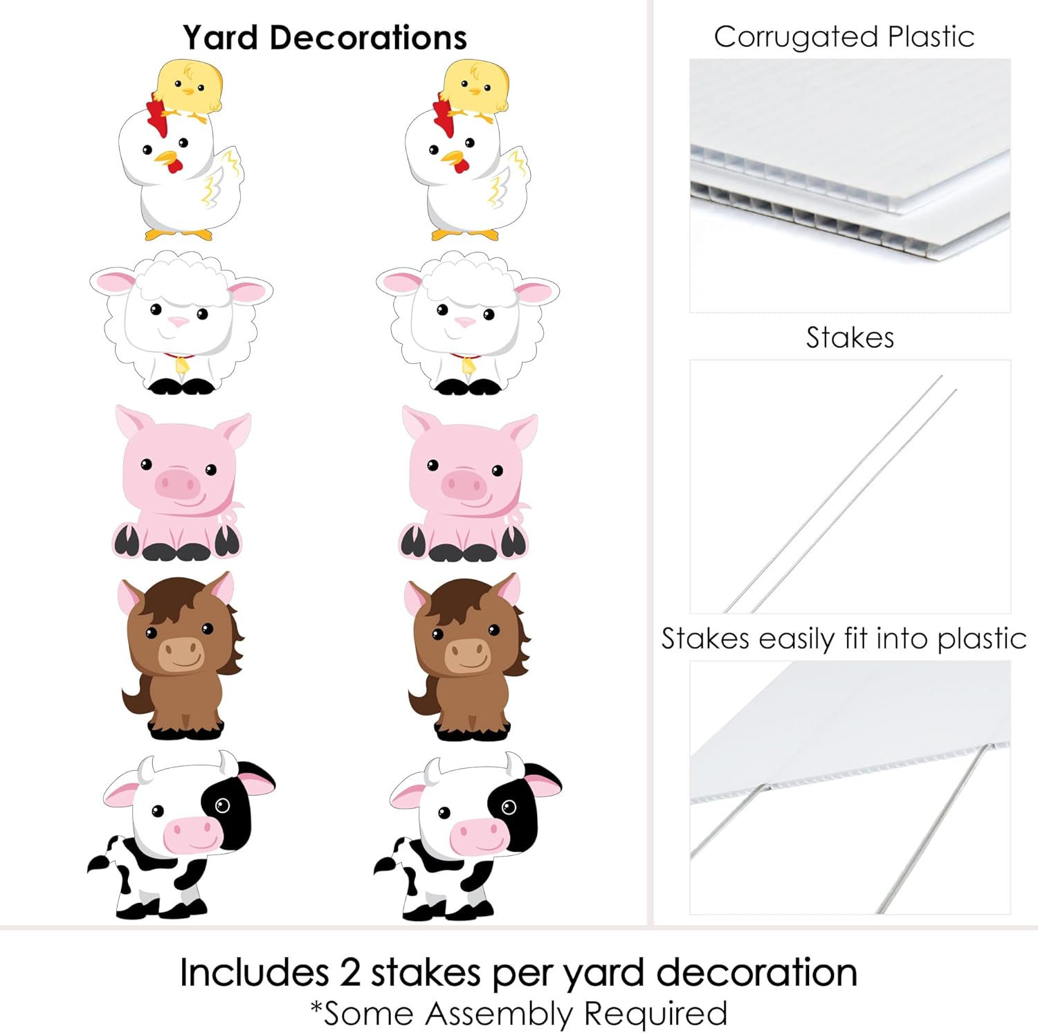 Big Dot of Happiness Farm Animals - Barnyard Animal Lawn Decorations - Outdoor Baby Shower or Birthday Party Yard Decorations - 10 Piece