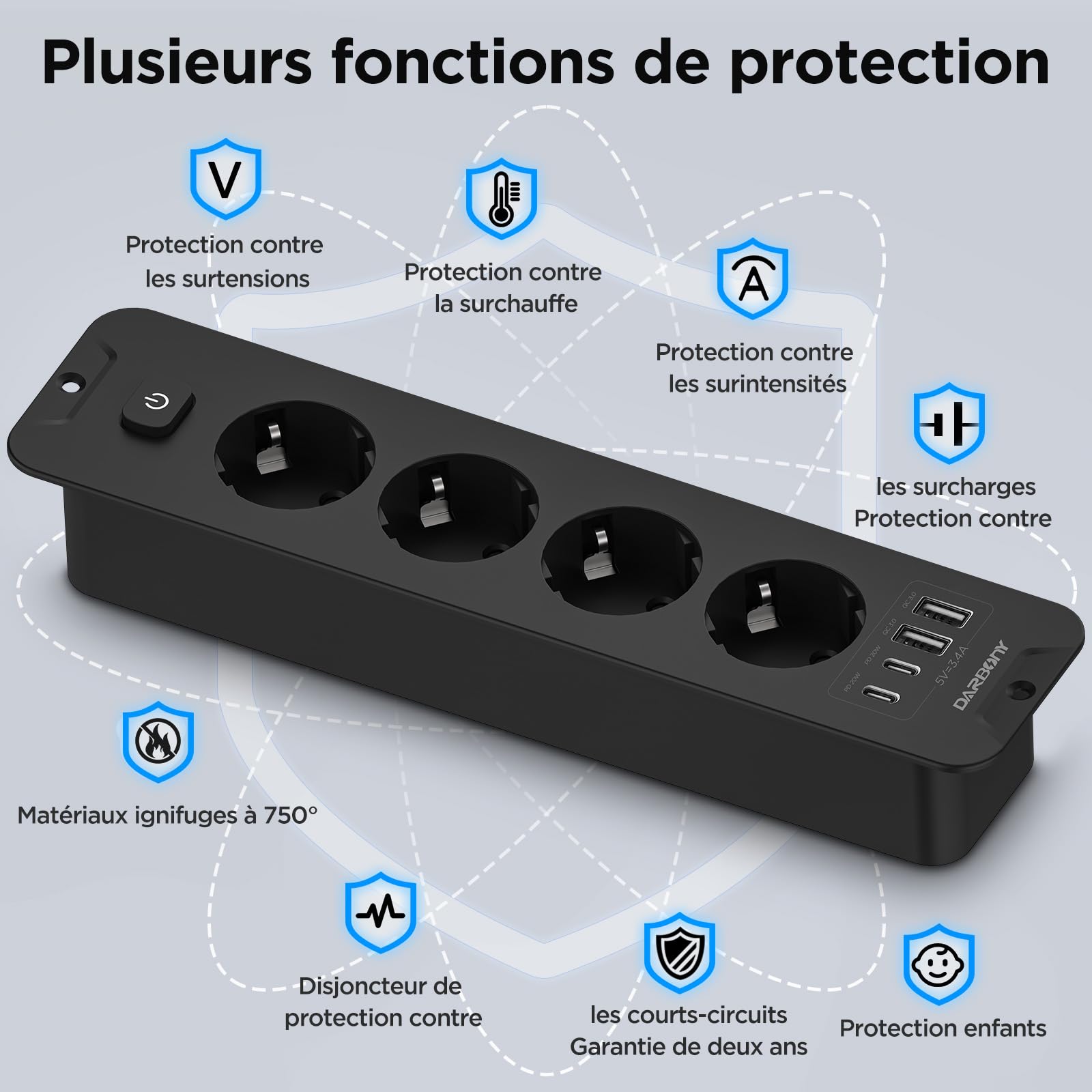Inbouwstopcontact met USB C PD20W, verzonken stopcontact, 3-voudig tafelstopcontact met 2 USB A, inbouwstekkerdoos voor tafelblad, werkblad, meubels, nachtkastje, 1,8 m kabel, zwart Inbouwstopcontact met USB C PD20W, verzonken stopcontact, 3-voudig tafelstopcontact met 2 USB A, inbouwstekkerdoos voor tafelblad, werkblad, meubels, nachtkastje, 1,8 m kabel, zwart