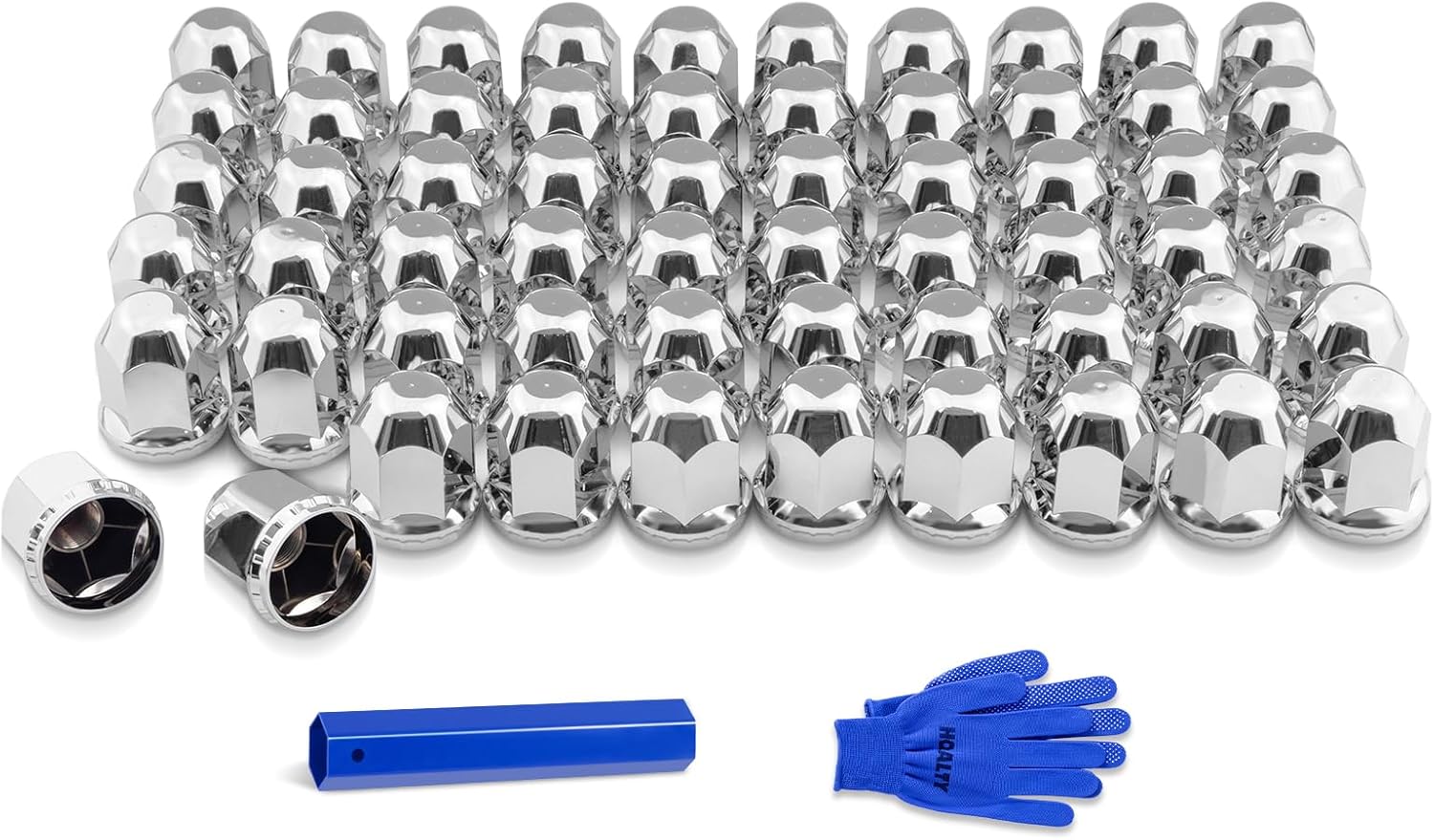 33mm Lug Nut Covers with Flange ABS Chrome Screw-on Nut Covers for Semi Trucks (60Pcs)