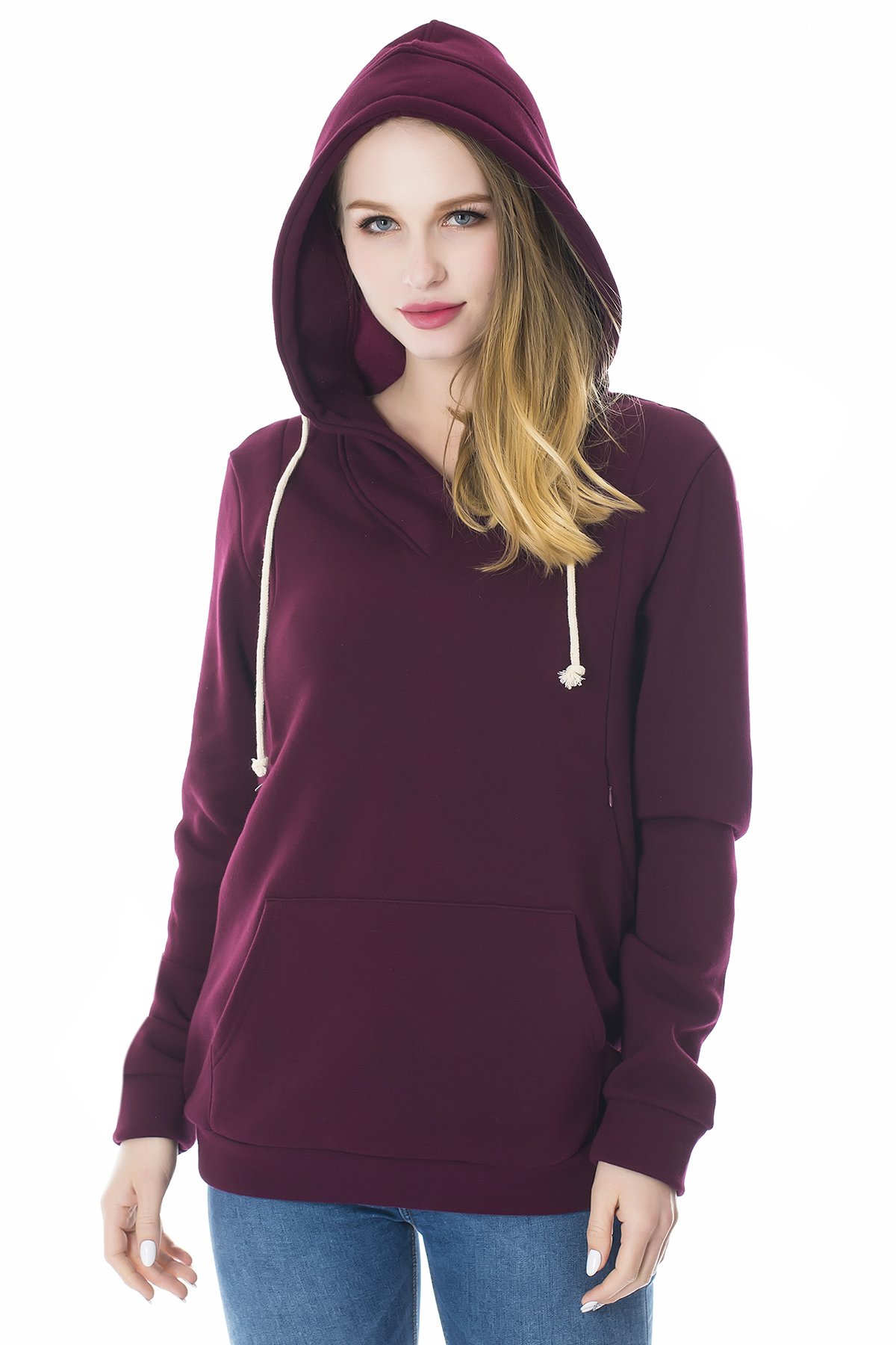 Smallshow Stillanzug Mutterschaft Fleece Stillpullover Hoodie Sweatshirt Wine 2XL