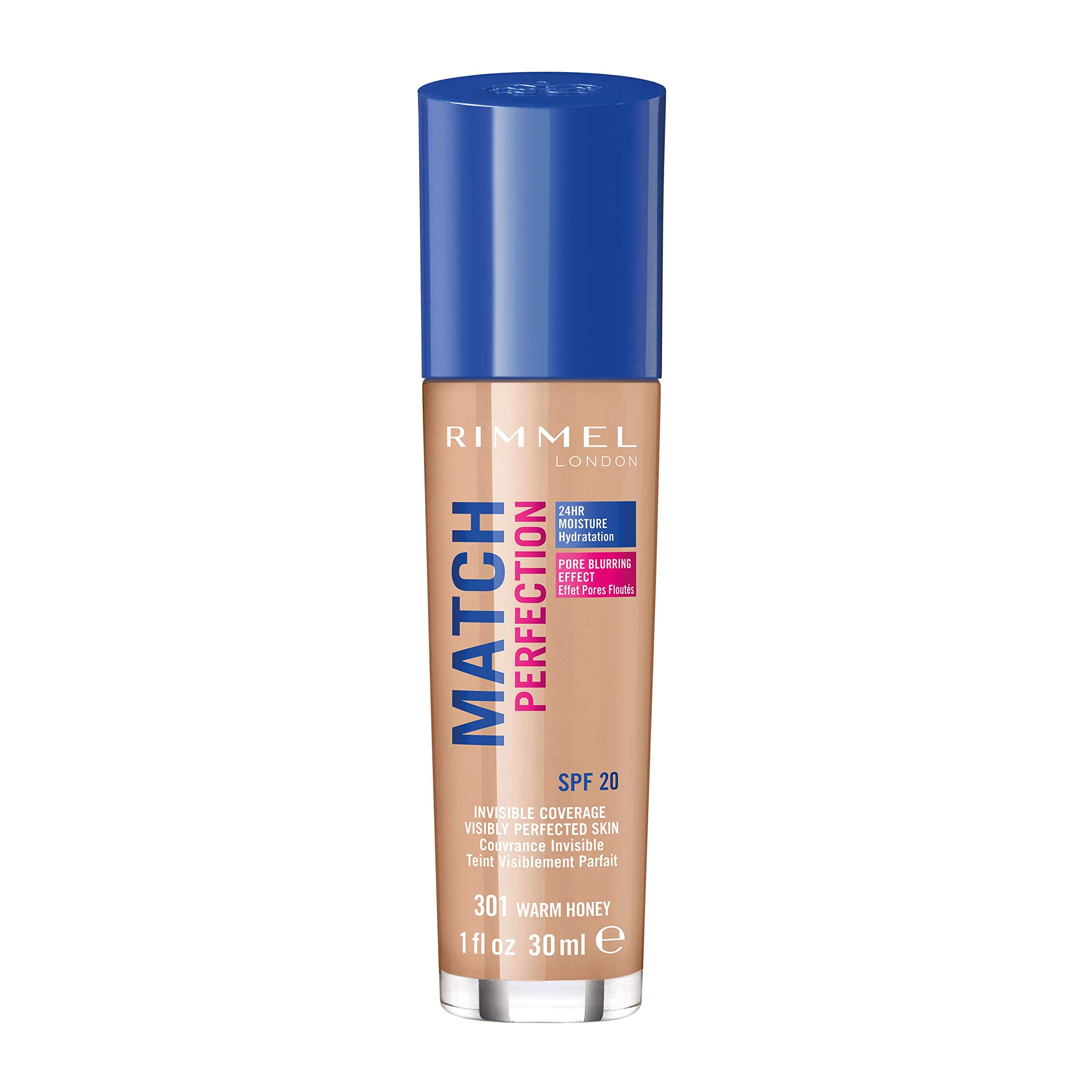 Rimmel Match Perfection Foundation 301 Warm Honey, Medium Coverage, 24hr Hydration, No Caking or Creasing, Lightweight, Reduces Imperfections, Invisible Coverage, SPF20, Cruelty Free — view 2