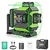 Huepar 3 x 360 Laser Level Self-leveling 3D Green Beam Cross Line 12 Lines Tiling Floor Laser Tool -360 Horizontal/Vertical Laser Lines -rechargeable & Integrated Magnetic Bracket 703CG