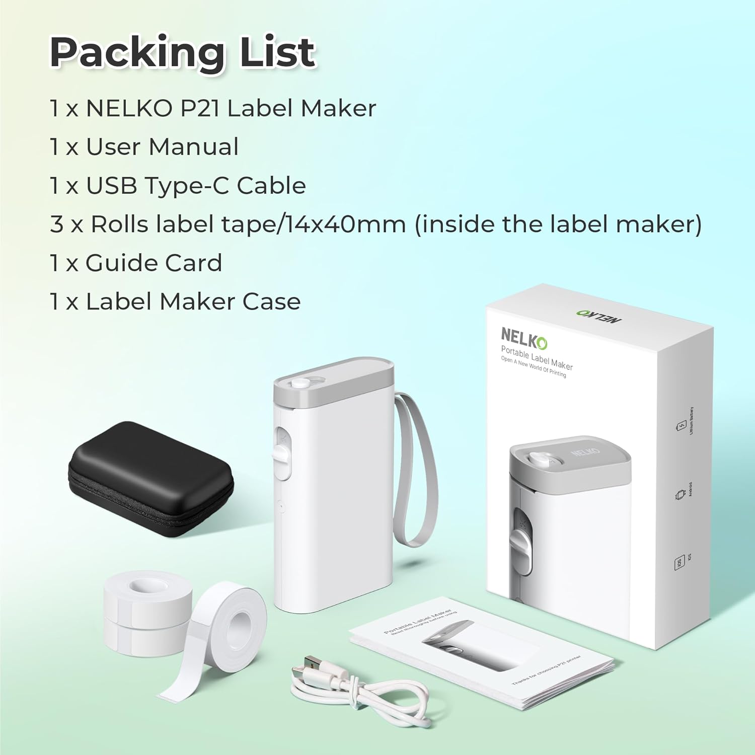 Nelko Label Maker Machine with Tape, P21 Bluetooth Label Printer with 3 Tapes & Case, Wireless Mini Label Makers with Multiple Templates Icon Font Custom for School Office Home, White - Image 8