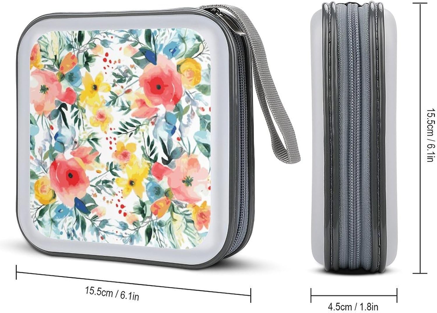 Bright Floral Watercolor DVD Case, 40 Capacity CD Case Holder with Zippers, Portable CD Holder Hard Plastic Disc Cases Personalized DVD Wallet Organizer for Car Home Travel image 2