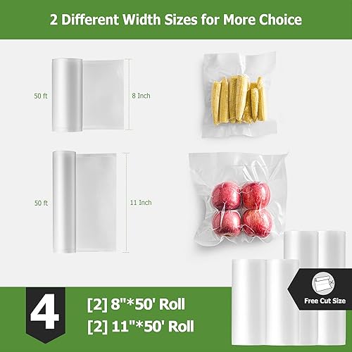 Miniatura 9 de Gasbye Sellador al vacío de 2 bombas con rollos de bolsas de 200 pies, paquete de 4 unidades de 8 x 50 pies (2 rollos) y 11 x 50 pies (2 rollos) y