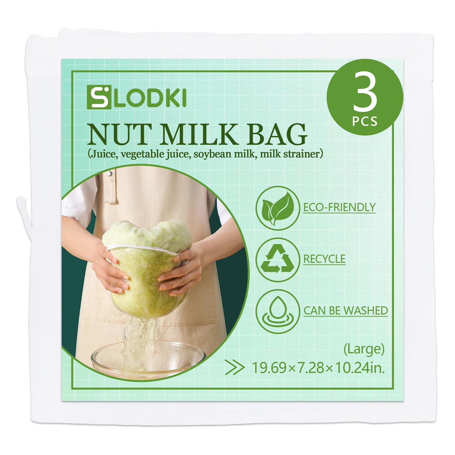 Cheese Cloth Bag For Straining, Nut Milk Bag - Reusable Straining Bags For Nut Milk, Soy Milk, Dumpling Fillings, And More (3, S) (3, L)