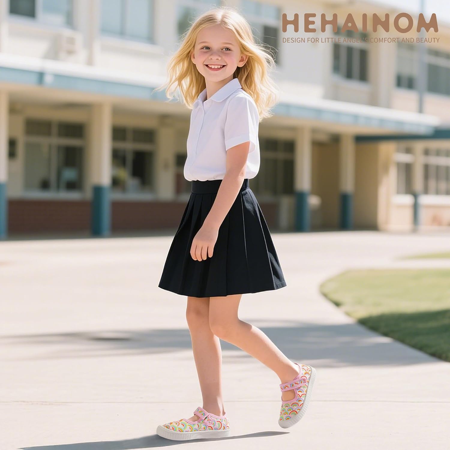 Hehainom Girls Toddler Canvas Sneakers Kids Bow Wedding Party School Uniform Sneaker Shoes