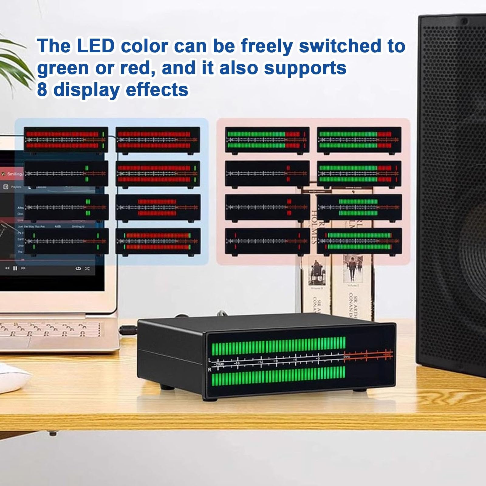 Analizador de espectro musical LED con control remoto, medidor de nivel de sonido dinámico, 8 efectos de visualización, RCA y conectividad AUX de 3,5 mm para entusiastas de la oficina en casa y