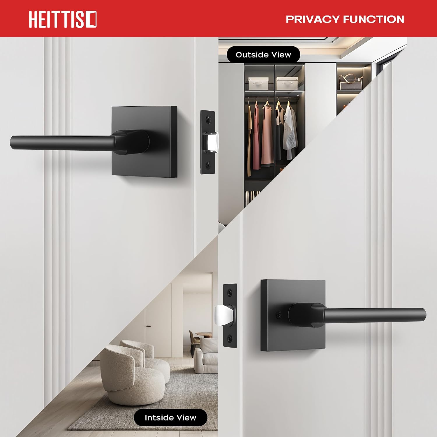 3 Pack Black Door Handles Interior Passage Black Door Levers for Hall and Closet Heavy Duty No Locking