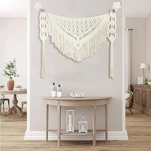 Miniatura 3 de kiido Cortina grande de macramé para colgar en la pared, cortina bohemia tejida con flecos, decoración de pared para el hogar, apartamento,