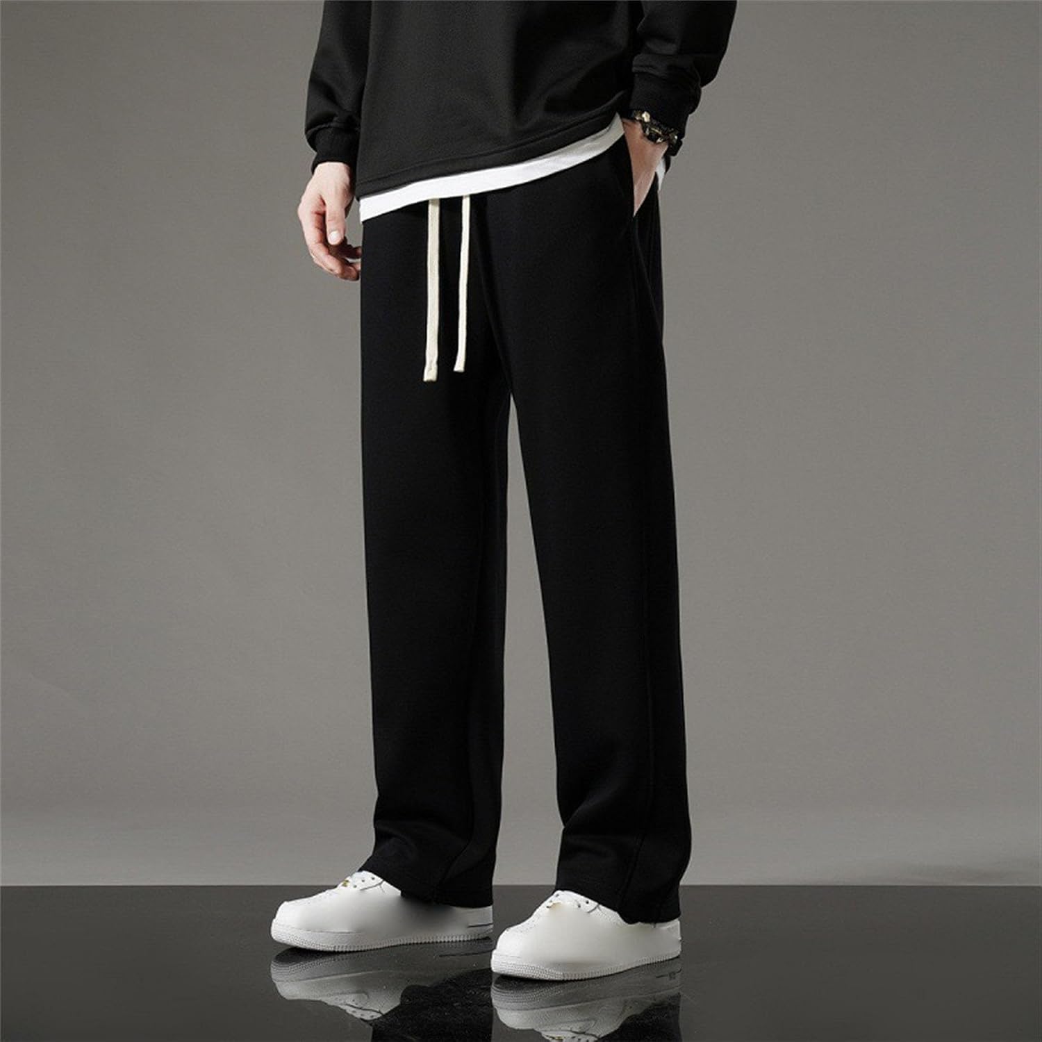 DGHM-JLMY Men's Straight Leg Athletic Lounge Pants with Pockets Relaxed Casual Drawstring Sweatpants Casual Jogger Yoga Pants