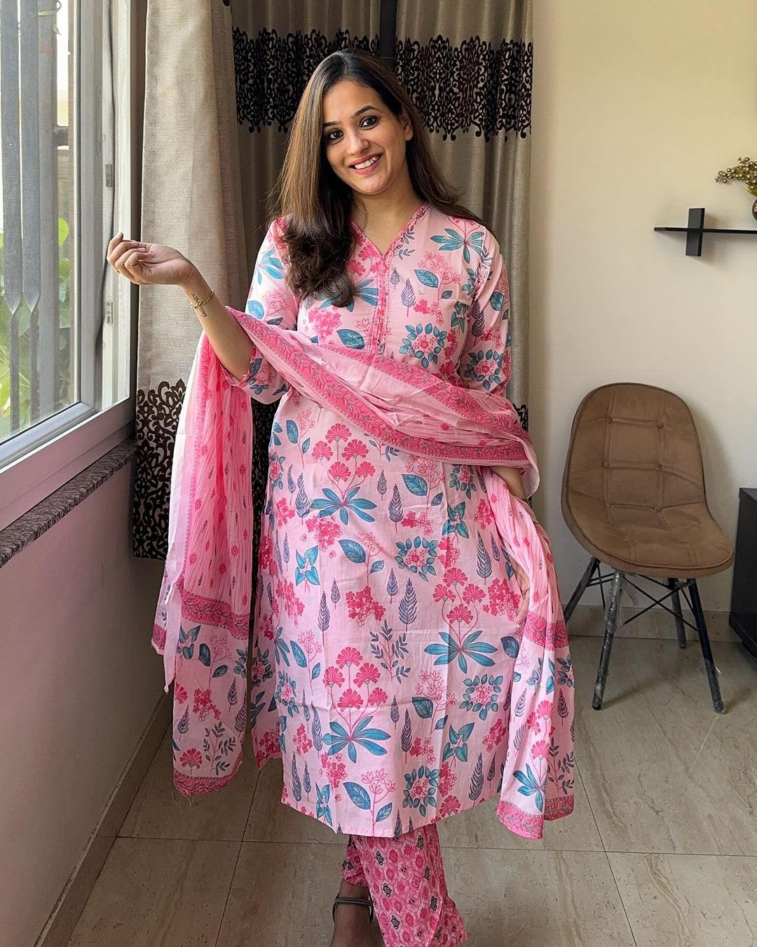 ANNI DESIGNER Women's Rayon Blend Straight Printed Kurta with Pant & Dupatta - Image 10