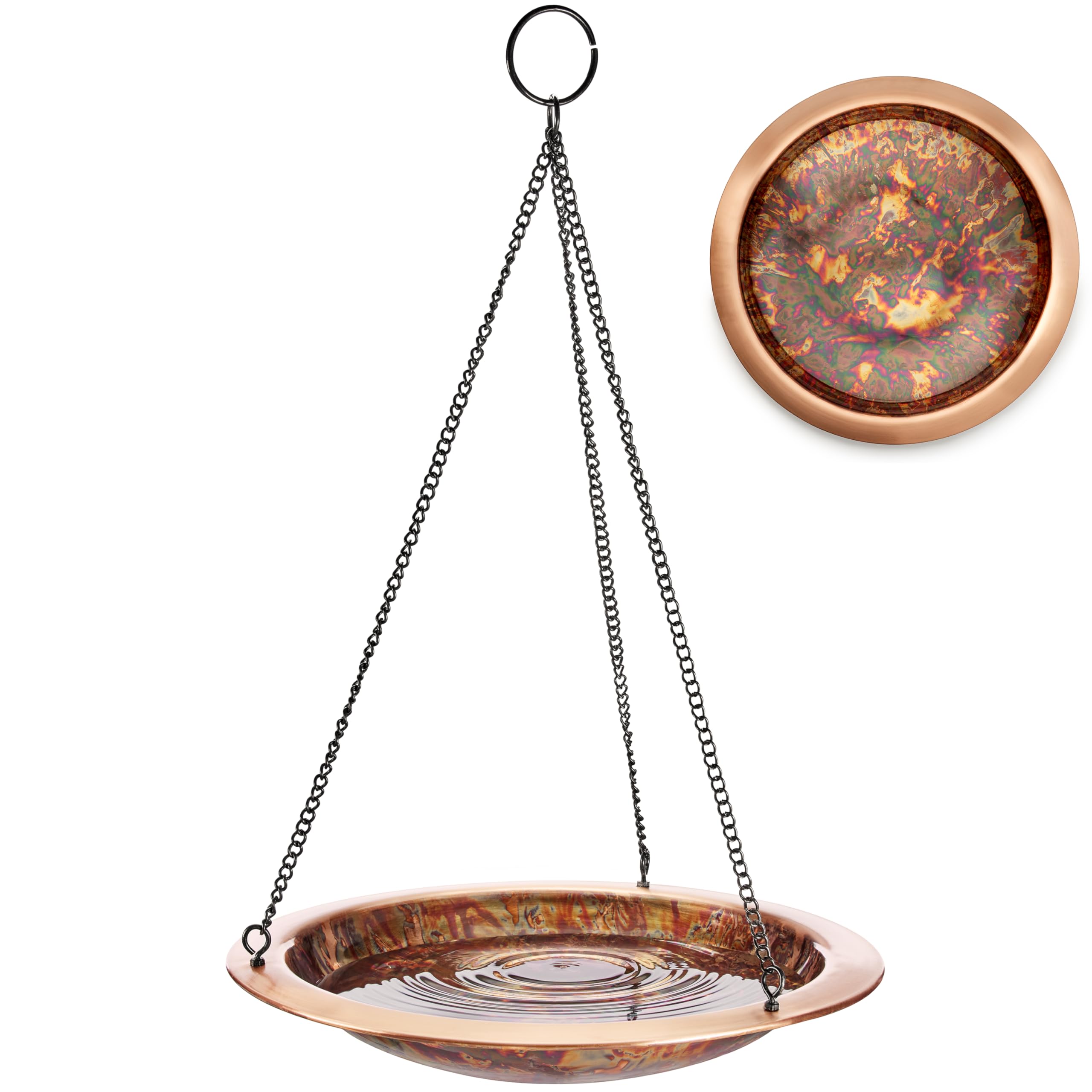 Good Directions Vogelbad zum Aufhängen, gebrannt, für Außenbereich, Hinterhof, Outdoor, Terrasse, Garten, Geschenk für Vogelliebhaber, Beobachter, klein, 33 cm, Kupfermetall