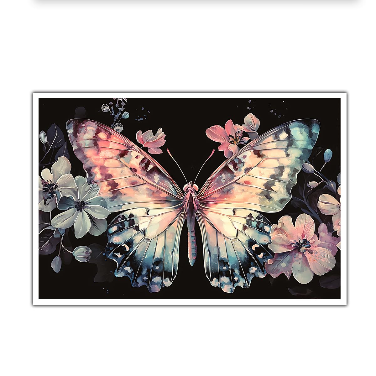 CHERHERART Wall Art Dreamy Watercolor Butterfly Canvas Picture Pink Blue Purple Gradient Wings Poster Floral Canvas Print for Bedroom Living Room 25x40cm Frameless