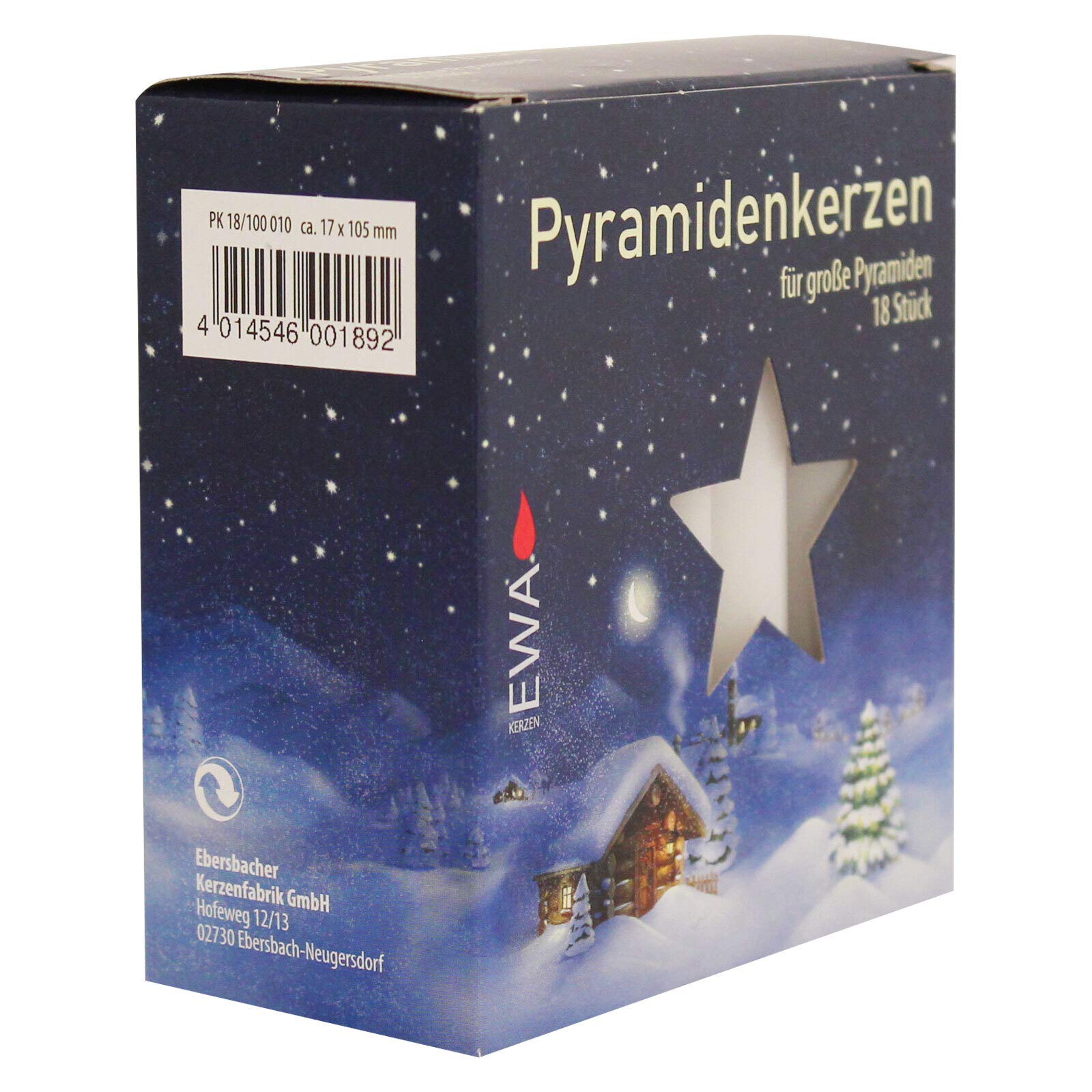 16er Pack Pyramidenkerzen Weihnachtskerzen groß, weiß, ca. 17 x 105 mm (16 x 18 Stück) Christbaumkerzen, Kerzen