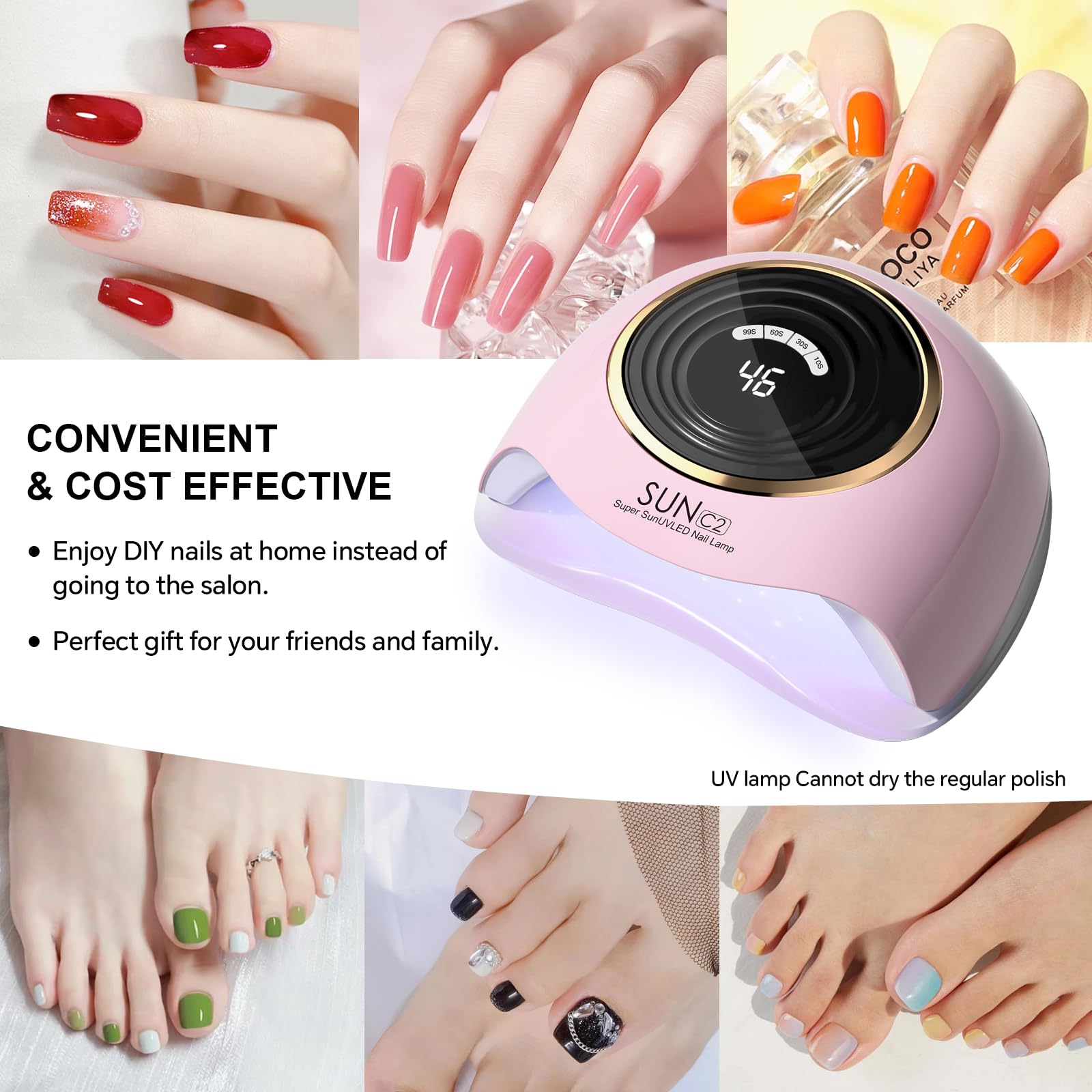 Lámpara de uñas LED UV profesional de 288 W con 63 cuentas, secadora de gel más rápida para el hogar y el salón, sensor inteligente, pantalla LCD y 4 temporizadores, luz rosa de grado de salón 6