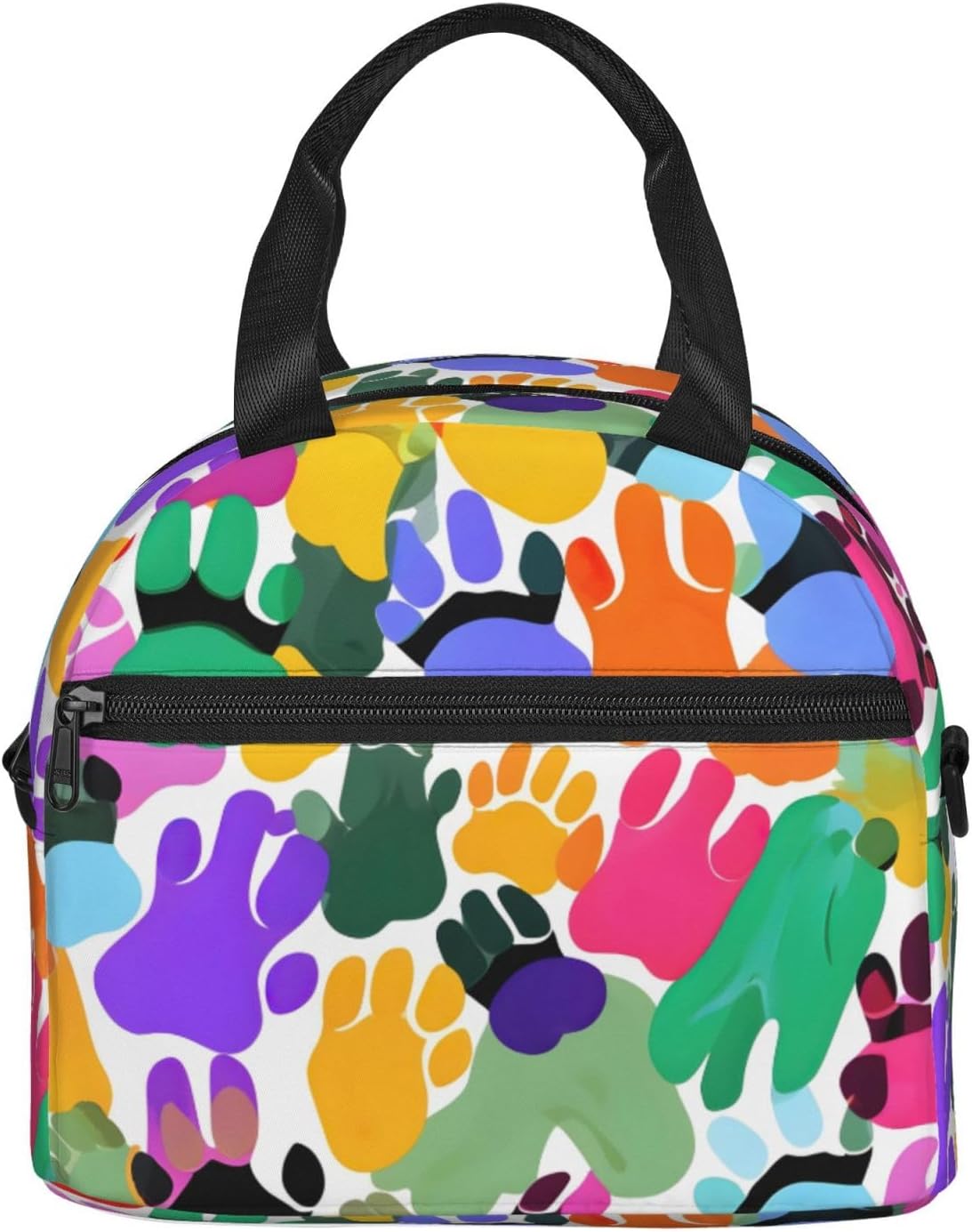 Colorful Dog Paw Print Lunch Bags For Women,Leakproof Insulated Lunch Box, Adjustable Shoulder Strap For Work Picnic