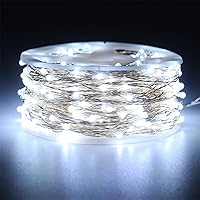 Vista 28 de RUICHEN Guirnalda de luces LED con cable plateado de 99 pies, 300 luces LED con carrete, color naranja