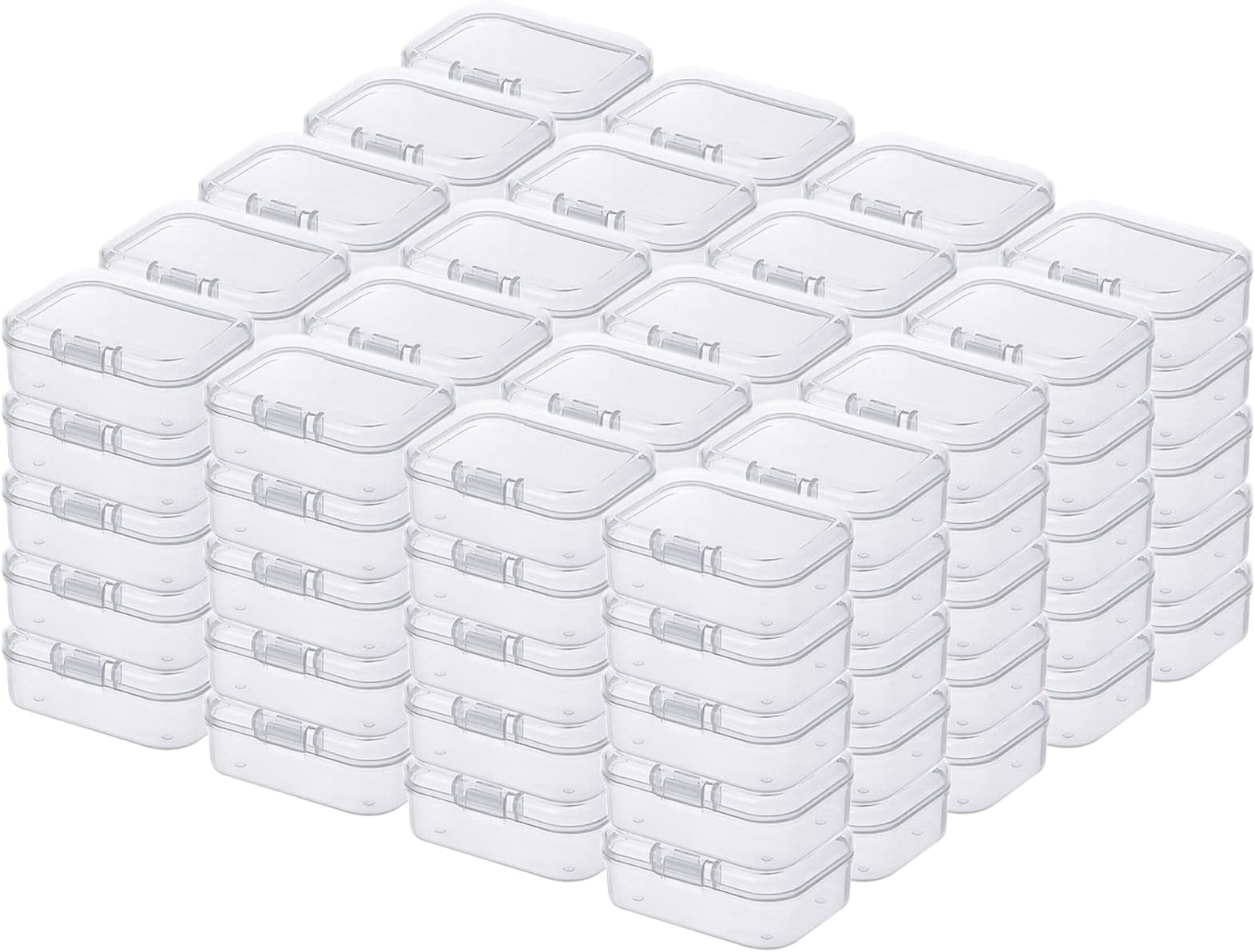LJY 100 Pieces Rectangular Empty Mini Clear Plastic Organizer Storage Box Containers with Hinged Lids (2.2 x 1.6 x 0.8 inch, Transparent)