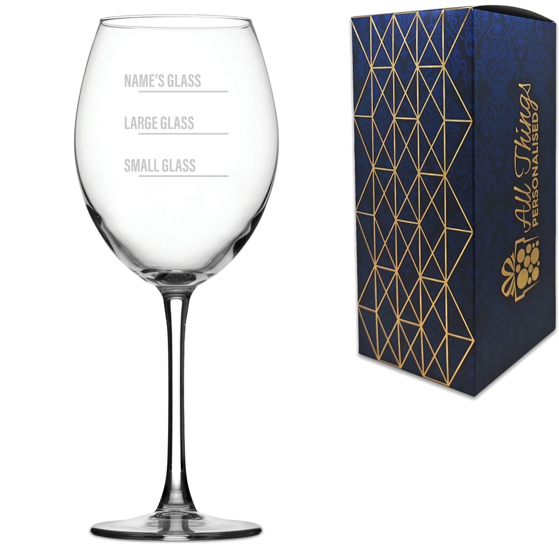 Personalised Engraved Enoteca Wine Glass with Name's Glass Bold Measurements Design, Customise with Any Name for Any Occasion, Laser Engraved, Gift Box Included, Novelty Birthday Retirement Gift