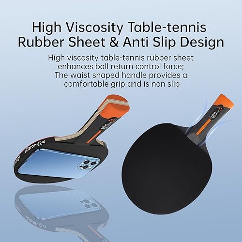 Vista 6 de PONGBOT Pala de ping pong de cinco estrellas, raqueta de tenis de mesa profesional con estuche duro, fibra de carbono, hoja de 7 capas, goma