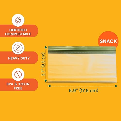 Miniatura 8 de ECO SOUL Bolsas de sándwich 100% compostables 50 unidades 7.25 x 6 pulgadas Bolsas resellables para alimentos, bolsas para congelador, bolsas