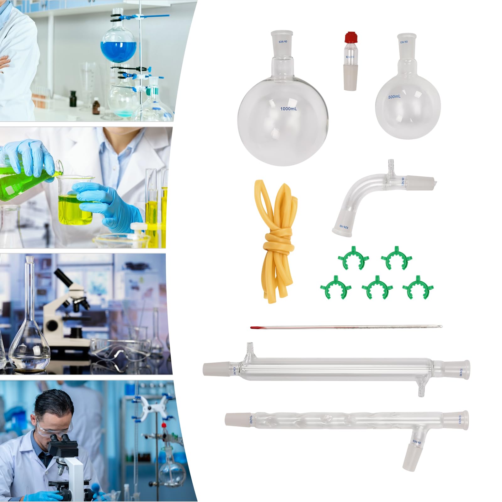 Chemielabor Glaswaren-Set, 250–1000 ml, 32 Stück, 24/40, Chemie, Glaswaren, Destillation, Labor, Glaswaren, Laborglaswaren, Chemie, Glaswaren für Destillationen, Trennung, Reinigung
